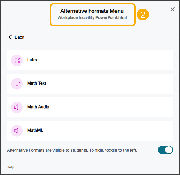 Alternative formats menu for a PowerPoint file.