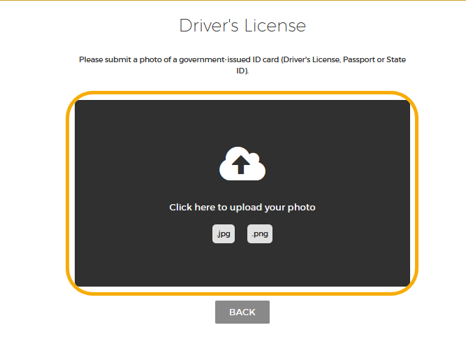 Driver's license upload interface.