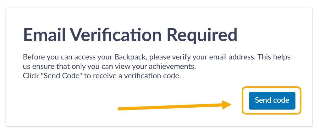 Email verification prompt with "Send code" button.