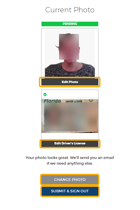Current photo upload interface with options.