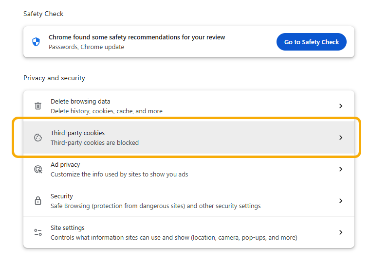 Privacy settings in a web browser interface.