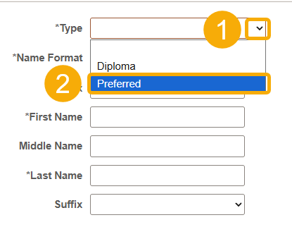 1. Down arrow 2. Preferred.