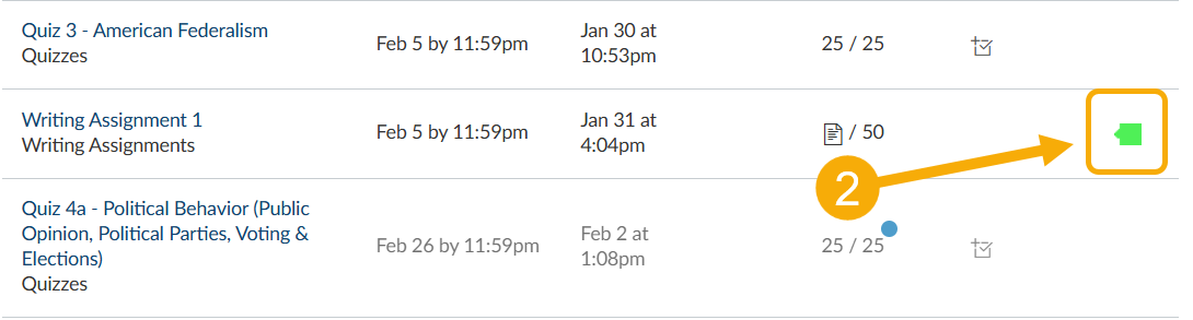 Assignment and quiz list with due dates.