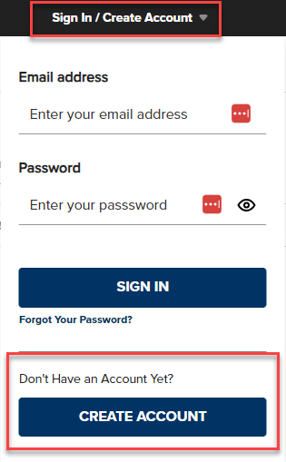 Login and account creation interface.