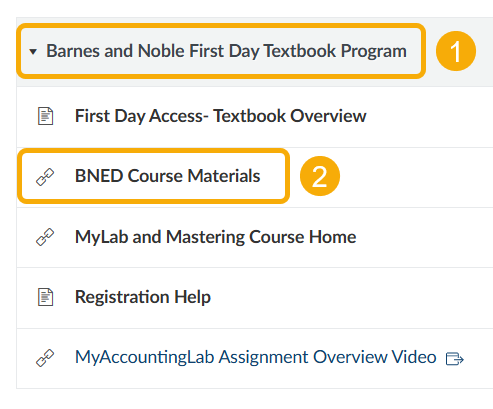 Menu options for a textbook program.