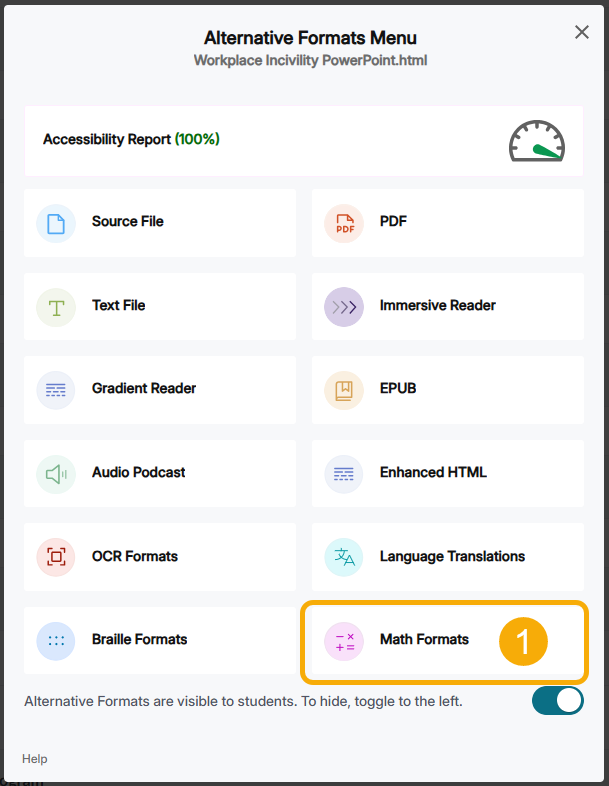 alternative formats meny