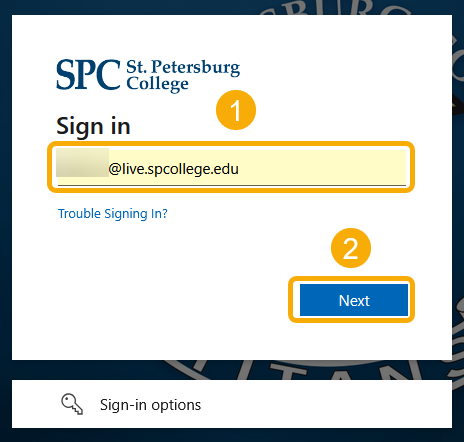 Sign-in screen for St. Petersburg College.