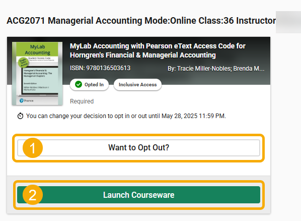 Online course access options for accounting class.