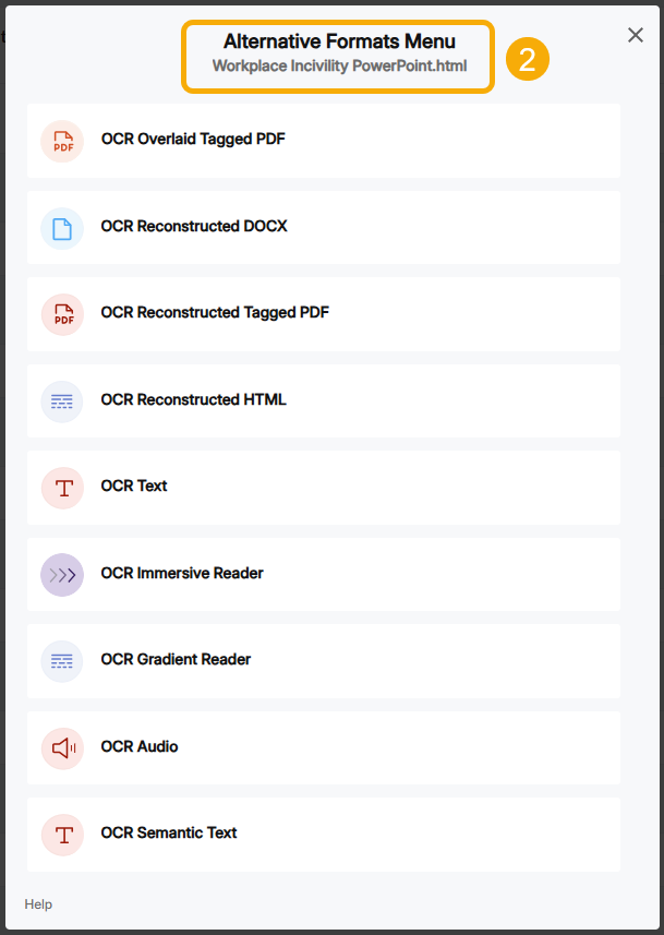 Alternative formats menu options for a PowerPoint.