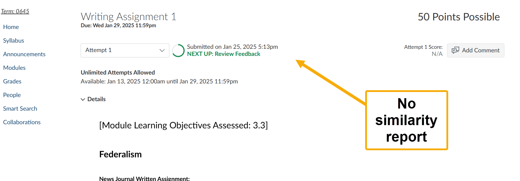 Writing assignment details with no similarity report.