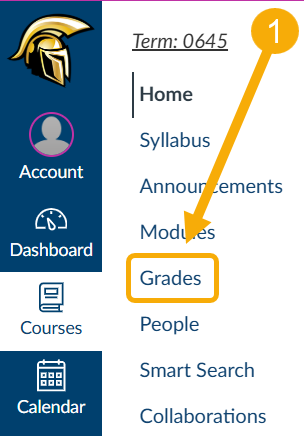 Navigation menu highlighting "Grades" option.