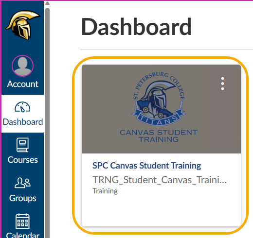 Dashboard with SPC Canvas Student Training card.
