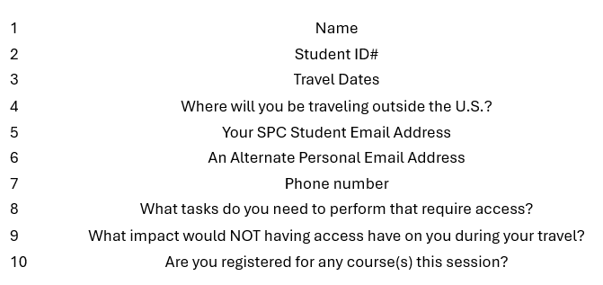 Student travel information form.