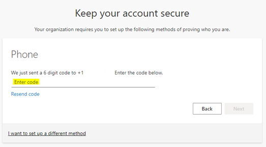 Account security verification screen.