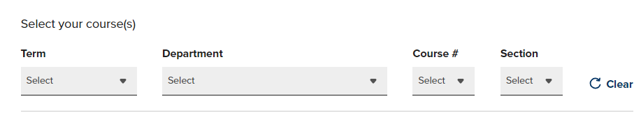 Course selection dropdown menu interface.