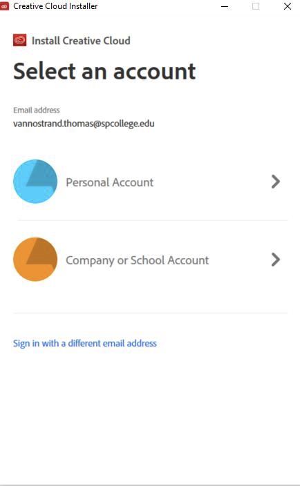 Creative Cloud account selection screen.