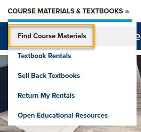 Dropdown menu for course materials options.