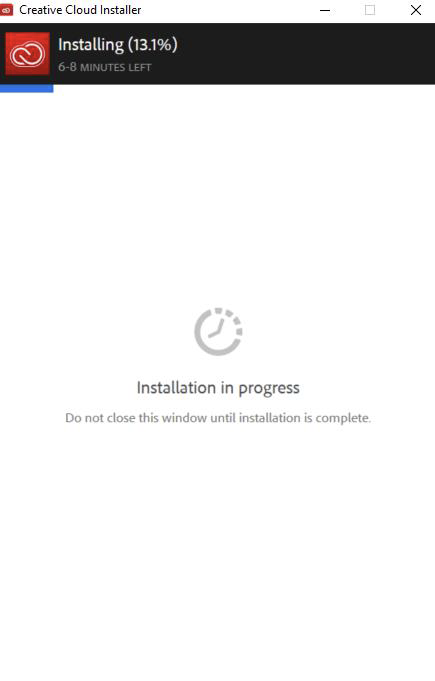 Installation progress window for Creative Cloud.