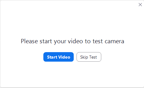 Video test prompt with buttons to start or skip.