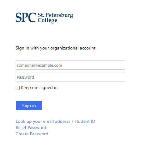 Login page for St. Petersburg College.