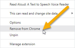 Menu options in a web browser with an arrow.