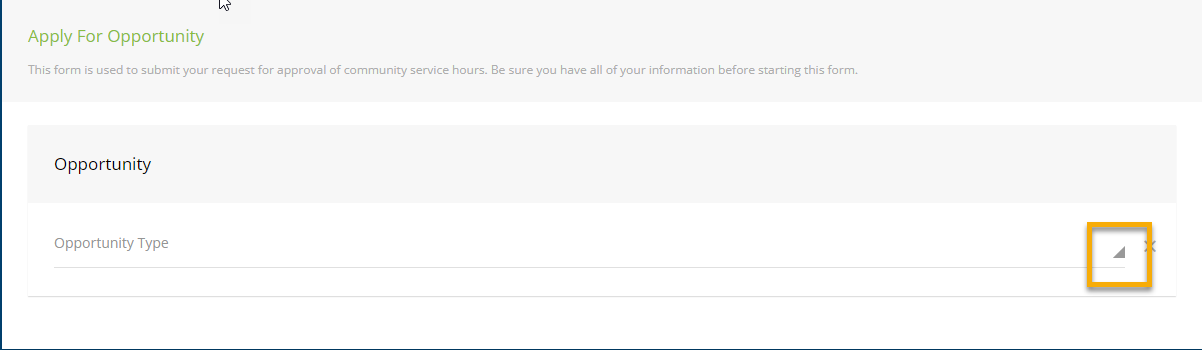 Form for applying for community service opportunity.