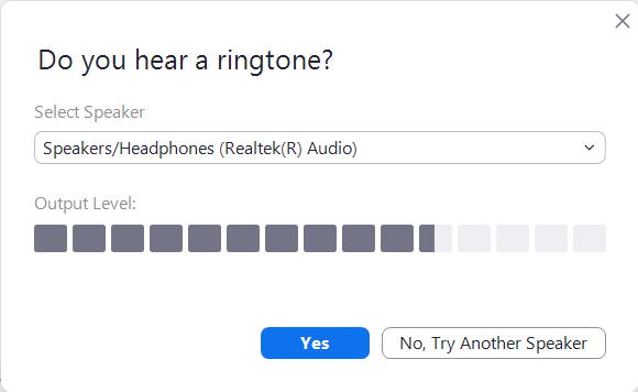 Audio settings interface with speaker options.