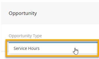 Dropdown menu for selecting service hours.