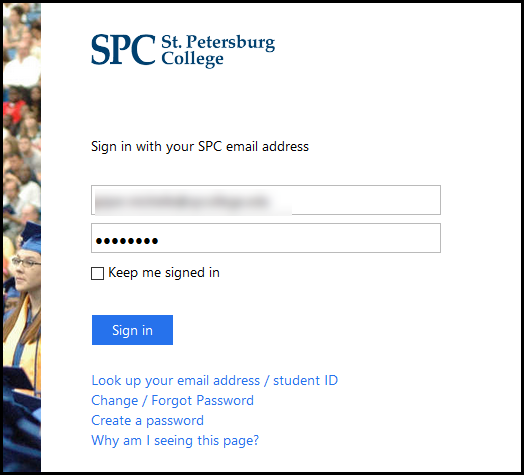 Login page for St. Petersburg College.