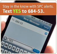 Texting instructions for SPC alerts on a phone.