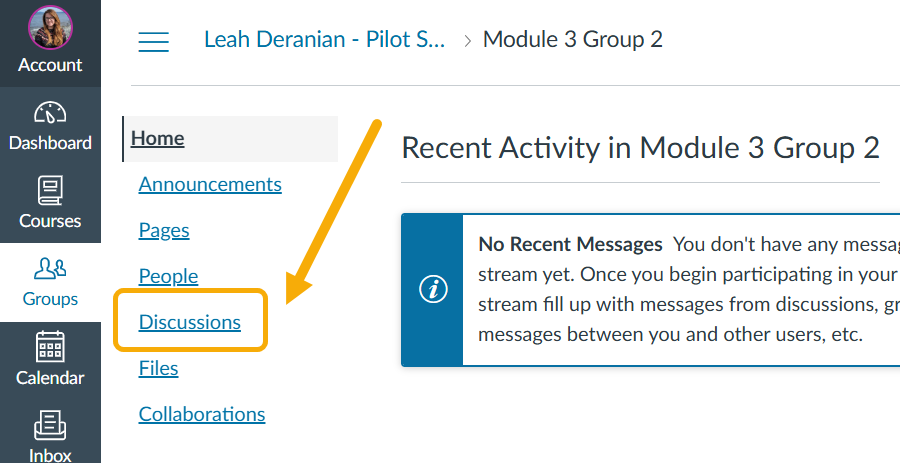 Dashboard with navigation menu and discussion section.