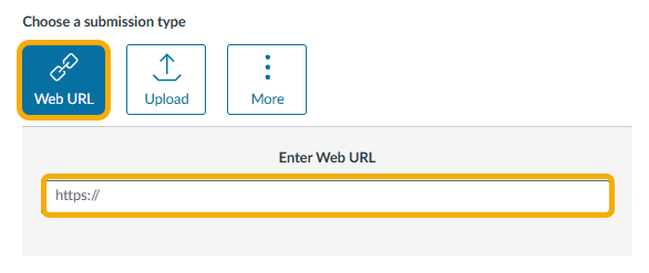 Submission type selection interface for a web URL.