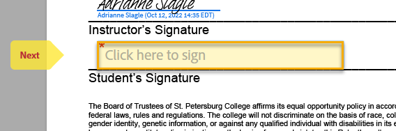 Signature fields on a document.