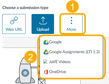 Submission type options with icons and a rocket.