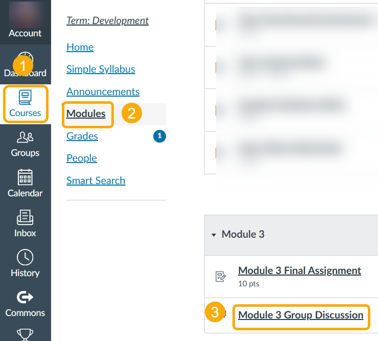 Course module navigation interface.